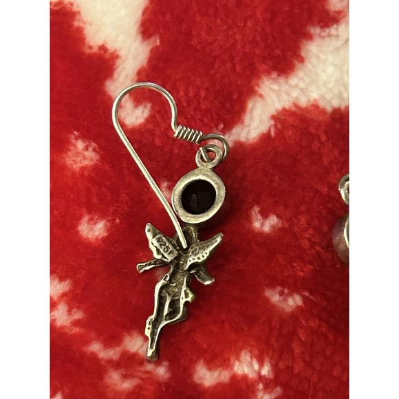 Vintage Sterling Silver 925 Dangle Earrings Fairy Cherub Black Onyx #444 - Picture 5 of 6
